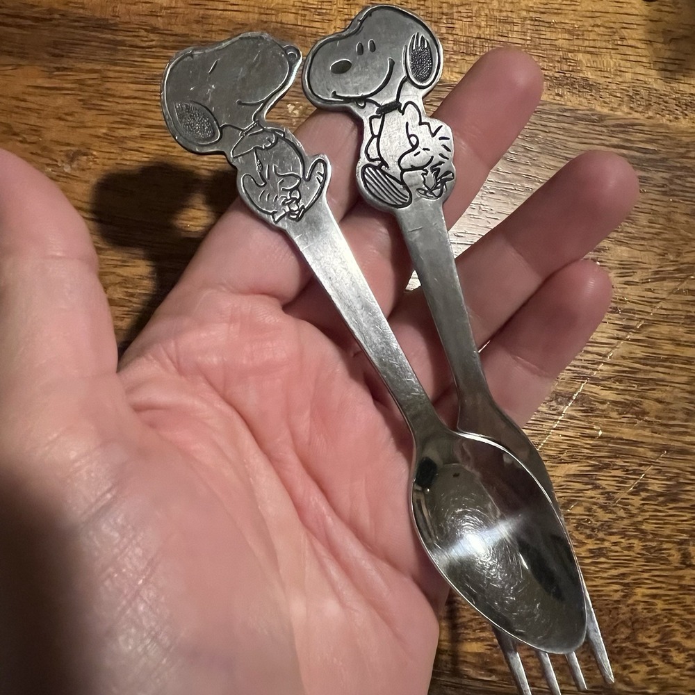 Vintage Danara Peanuts Snoopy & Woodstock Toddler Flatware Set (2 Piece)